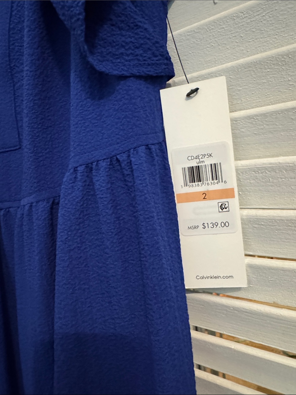 NWT Calvin Klein Women’s Cobalt Blue Textured Flutter Dress - Picture 3 of 5